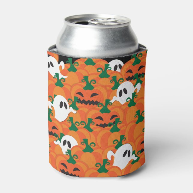 Halloween Ghosts Haunted Pumpkin Patch Can Cooler (Can Front)
