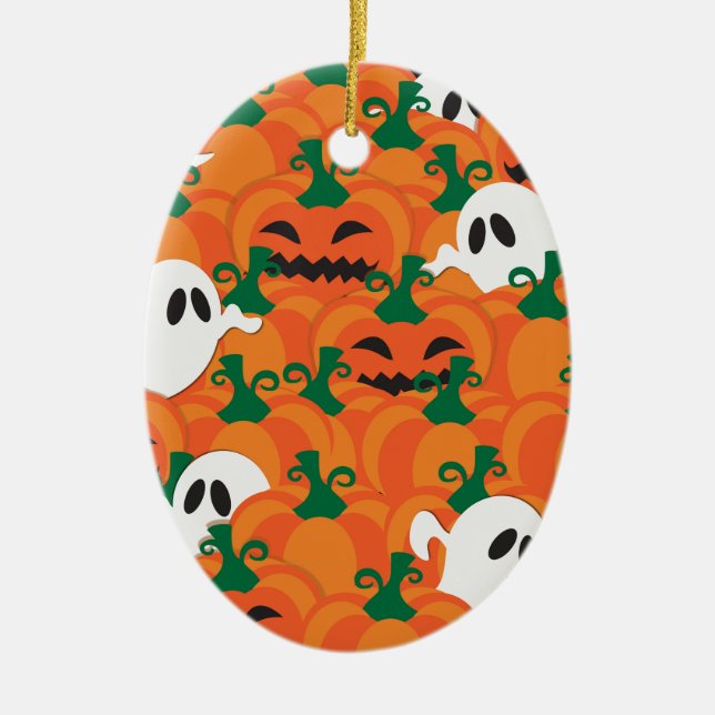 Halloween Ghosts Haunted Pumpkin Patch Ceramic Tree Decoration (Front)