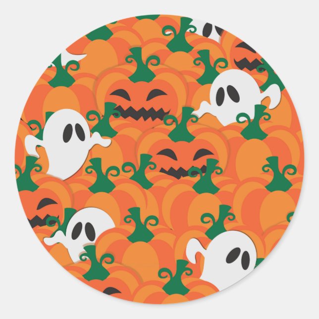 Halloween Ghosts Haunted Pumpkin Patch Classic Round Sticker (Front)