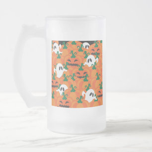 Halloween Ghosts Haunted Pumpkin Patch Frosted Glass Beer Mug