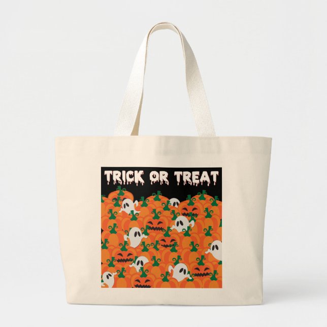 Halloween Ghosts Haunted Pumpkin Patch Large Tote Bag (Front)