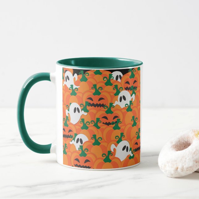 Halloween Ghosts Haunted Pumpkin Patch Mug (With Donut)