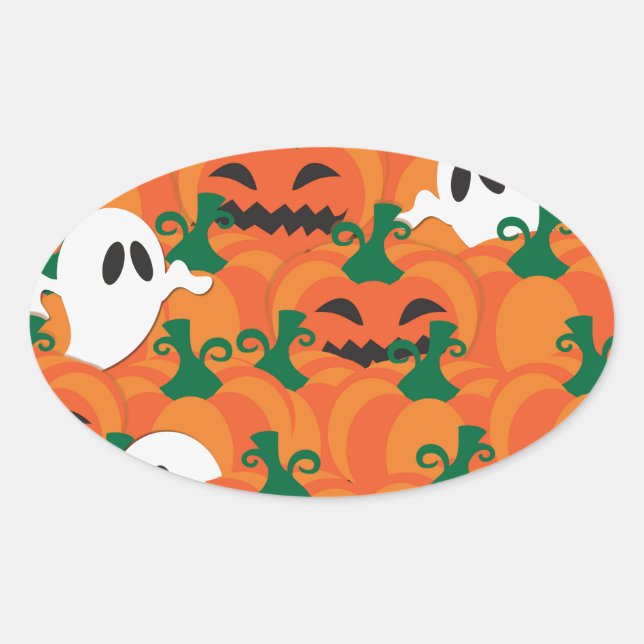 Halloween Ghosts Haunted Pumpkin Patch Oval Sticker (Front)