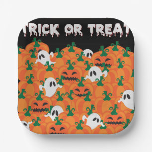 Halloween Ghosts Haunted Pumpkin Patch Paper Plate