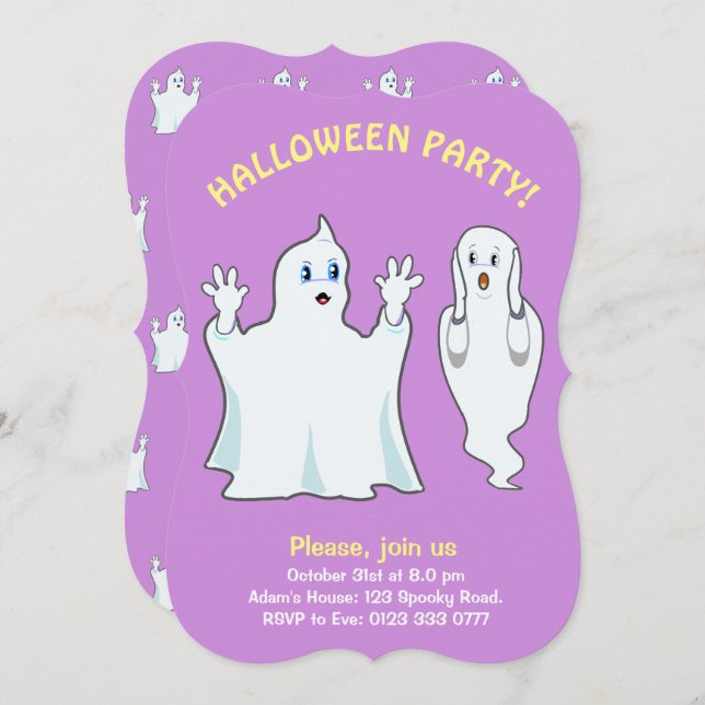 Halloween Ghosts in Violet Invitation (Front/Back)