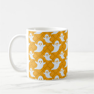 Halloween Ghosts on Orange Plaid Coffee Mug