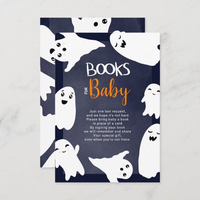 Halloween ghosts orange blue books for baby enclosure card (Front/Back)