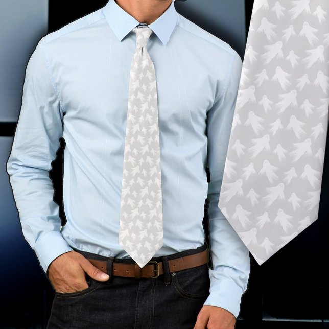 Halloween Ghosts Pattern Pale Grey Tie (Creator Uploaded)