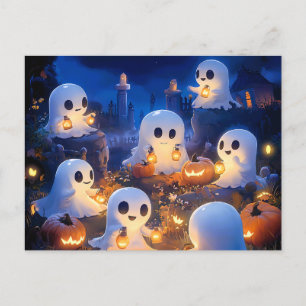 Halloween Ghosts Pumpkin Lanterns Spooky Night Holiday Postcard