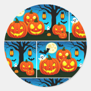 Halloween Ghosts, Pumpkins, Bats Classic Round Sticker