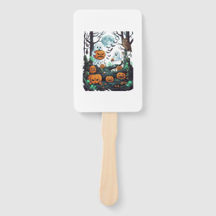Halloween Ghosts Scary Pumpkins Owl Full Moon Bats Hand Fan