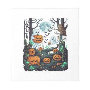 Halloween Ghosts Scary Pumpkins Owl Full Moon Bats Notepad