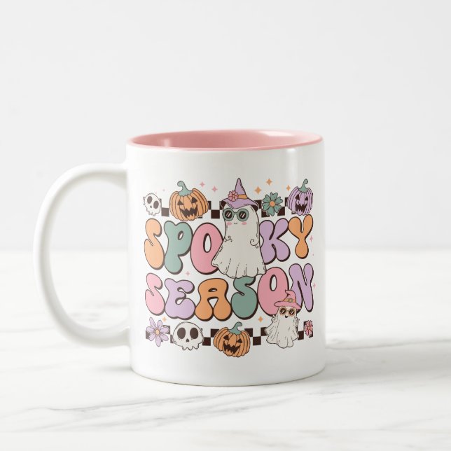 Halloween Ghosts Spooky Season Two-Tone Coffee Mug (Left)