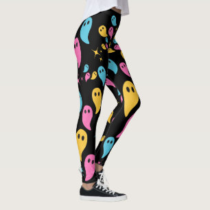 Halloween Ghosts Stars Black Bold Colourful Neon Leggings