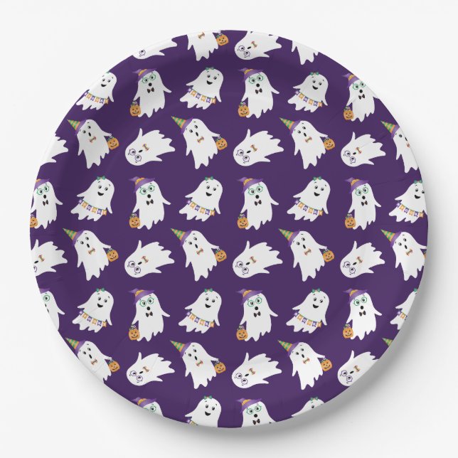 Halloween Ghosts Trick Or Treat Paper Plate (Front)