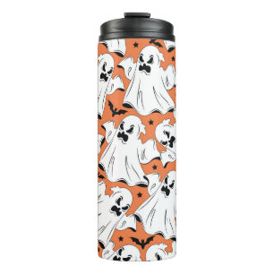 Halloween ghosts: vintage textile texture. thermal tumbler