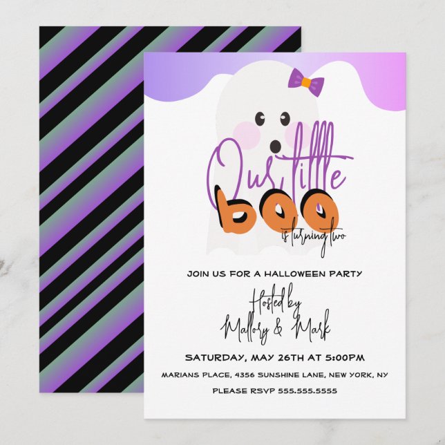 Halloween Ghoul Ghost Our Little Boo Purple Invitation (Front/Back)