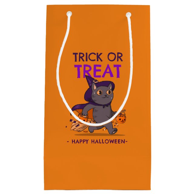 Halloween gift bag, black cat with witch hat small gift bag (Front)