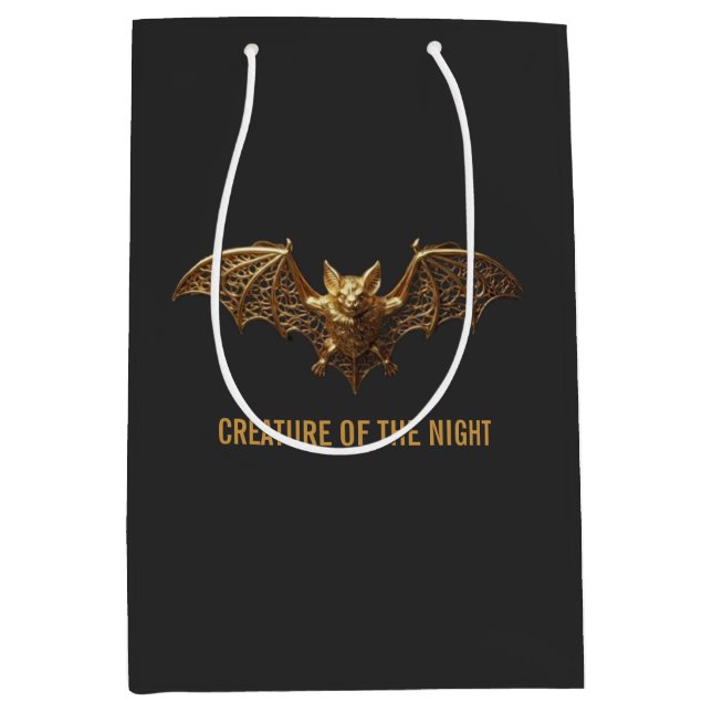 Halloween Gift Bag Medium Gothic Gold Bat  (Front)