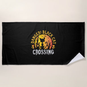Halloween Gift Danger Cat Crossing Birthday Beach Towel