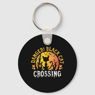 Halloween Gift Danger Cat Crossing Birthday Key Ring