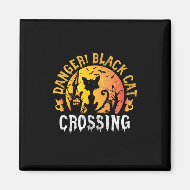 Halloween Gift | Danger Cat Crossing Birthday Magnet (Front)