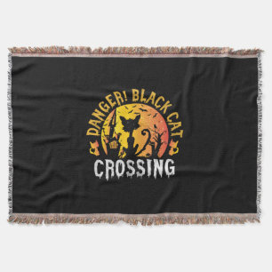 Halloween Gift   Danger Cat Crossing Birthday Throw Blanket