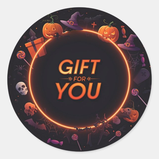 Halloween "Gift For You"  Classic Round Sticker (Front)