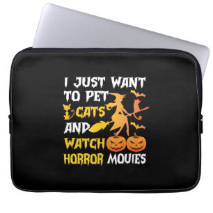 Halloween Gift I Just Want To Pet Cats Birthday Laptop Sleeve