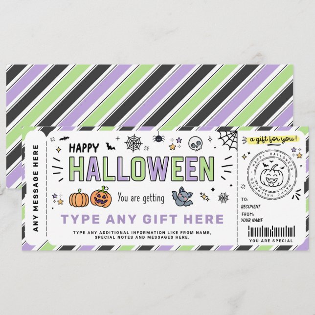 Halloween Gift Ticket Voucher Surprise Gift Tag Invitation (Front/Back)