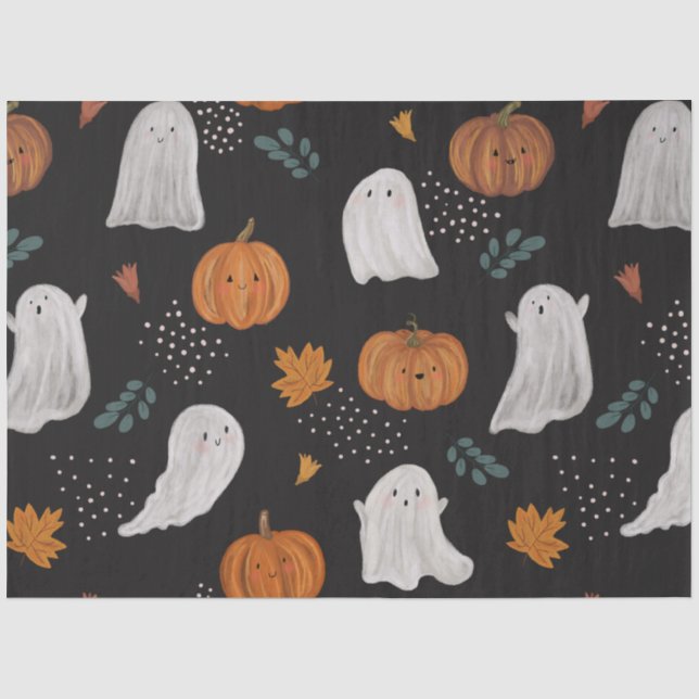 Halloween Gift Tissue Paper – Ghosts, Pumpkins (Front)