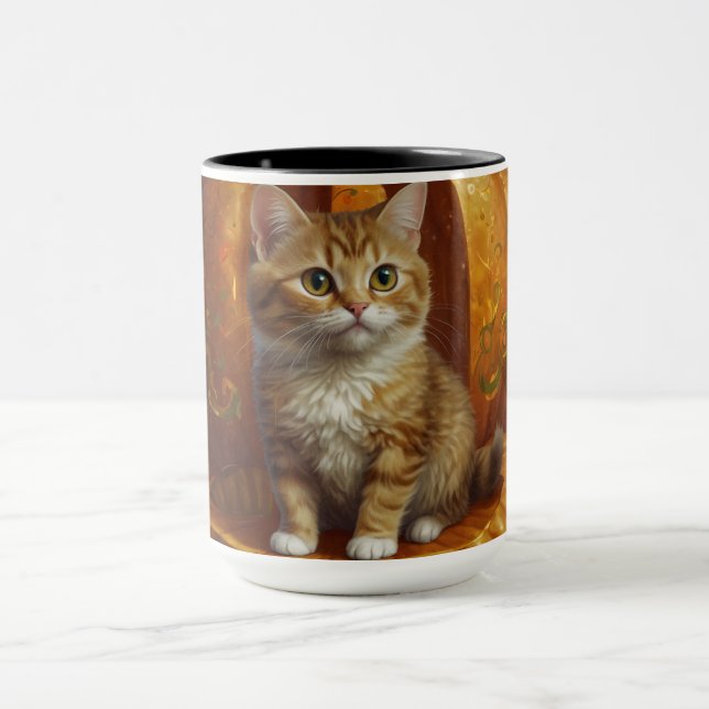 Halloween Ginger Tabby Kitten Living in a Pumpkin  Mug (Center)
