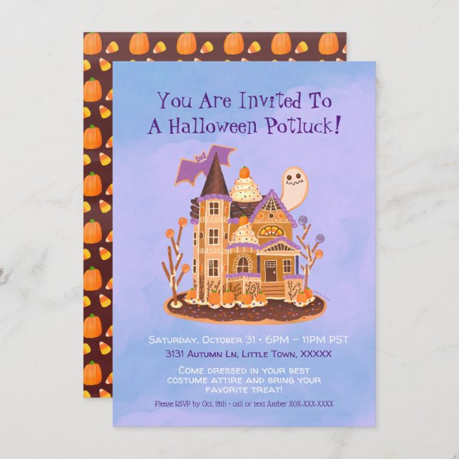 Halloween Gingerbread Haunted House Invitation (Front/Back)