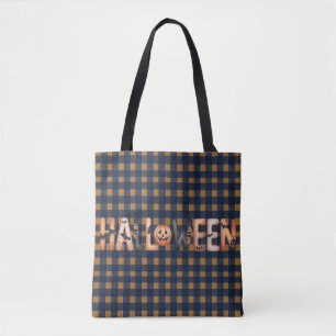 Halloween Gingham Lettering Tote Bag