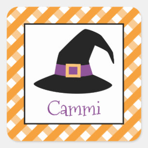 Halloween Gingham Witch Hat Personalised Stickers