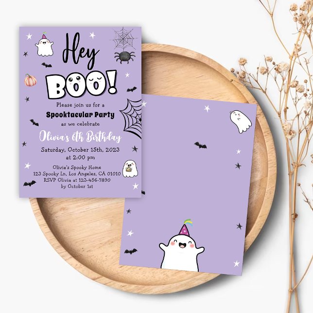 Halloween Girl Birthday Invite Purple Cute Ghost (Creator Uploaded)