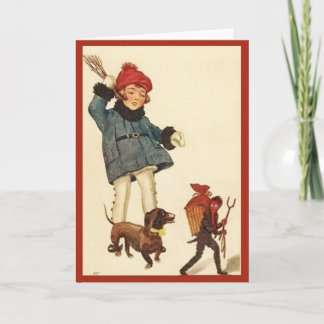 Halloween Girl &  Dachshund Chase Devil Card