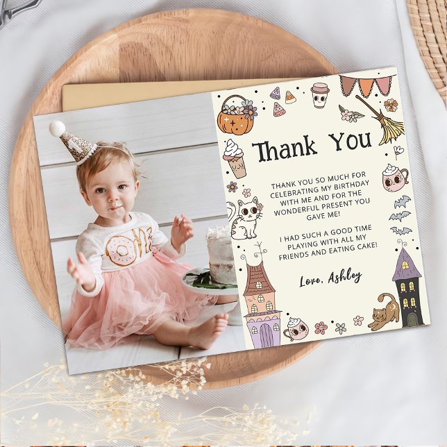 Halloween Girl Ghost Birthday Photo Thank You Card (Creator Uploaded)