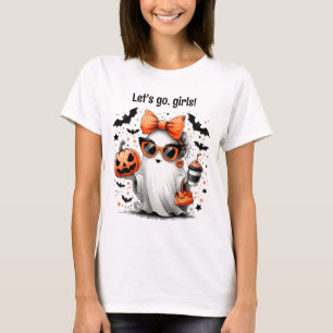 Halloween Girl Ghost with Coffee "Let's Go Girls!" T-Shirt