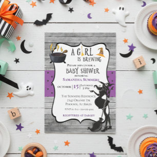 Halloween Girl is Brewing Witch Baby Shower Invitation