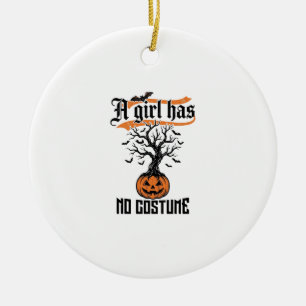 Halloween Girl No Costume Vintage Pumpkin_1 Ceramic Tree Decoration