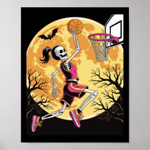 Halloween Girl Sketll Player Skeleton Spooky Sport Poster