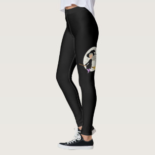Halloween Girl Witch Flying By The Moon Black Leggings