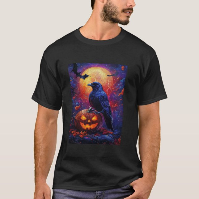 Halloween Girls Design Boys Crow Pumpkin Kids Hall T-Shirt (Front)