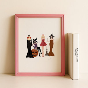 Halloween girls, fashion sketch, witches, poster