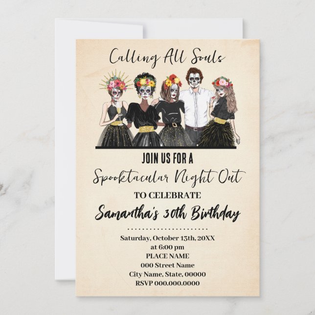 Halloween Girls Night Out Day of the Dead Birthday Invitation (Front)