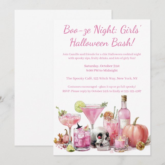 Halloween Girls Night Out | Pink Cocktail Party Invitation (Front/Back)