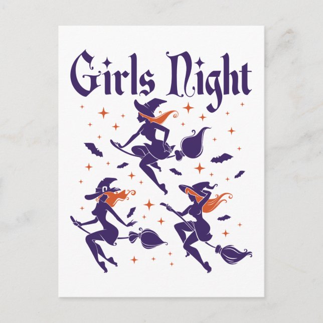 Halloween Girls Night Out Witches on Broomsticks Postcard (Front)