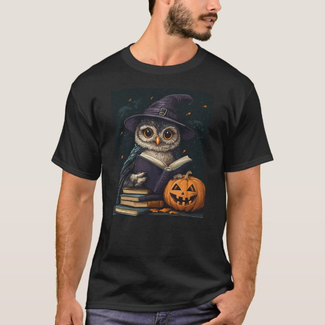 Halloween Girls Owl Book Boys Spooky Pumpkin Kids  T-Shirt (Front)