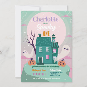 Halloween Girls Pink Ghosts House Party Haunted Invitation